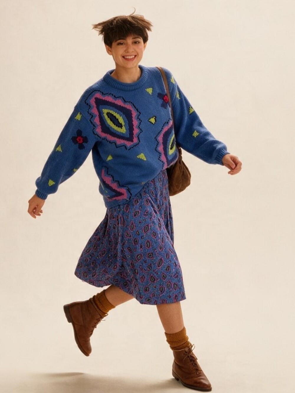 Rare Vintage 80s Esprit Matching Set Intarsia Sweater & Skirt Memphis Periwinkle